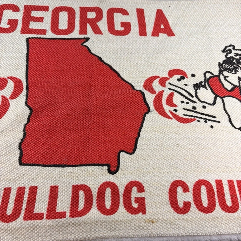 Vtg 70s Georgia Bulldogs Woven Rug Wall Banner 
